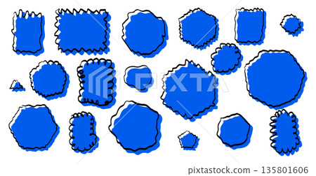 Set of monochrome blue wavy organic blobs. Cool irregular spots and fluid islands for modern backgrounds, sticker 135801606