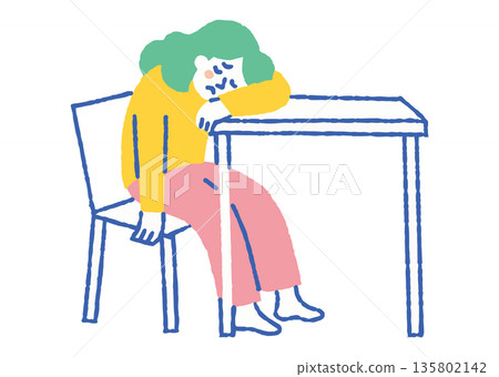 Business person slumped at desk_Color Business person slumped at desk_Color 135802142