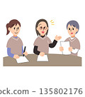 Illustration of three women in scrub suits having a meeting 135802176