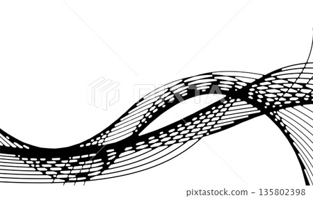 Abstract background of flowing lines and curves. A dynamic, modern Japanese design that makes use of the texture of monochrome ink. Abstract background of flowing lines and curves. A dynamic, modern Japanese design that makes use of the texture of monochrome ink. 135802398