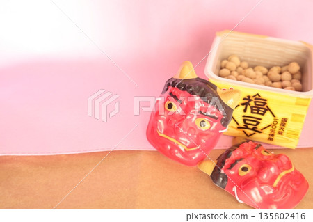 Setsubun masks depicting demons and good fortune 135802416