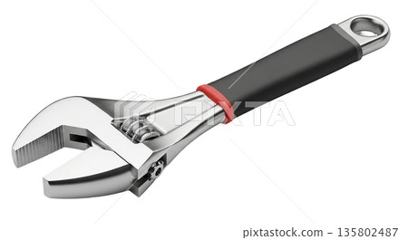 Adjustable wrench with black handle and red grip 135802487
