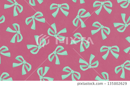Hand-drawn ribbon pattern (light green x pink) 135802629