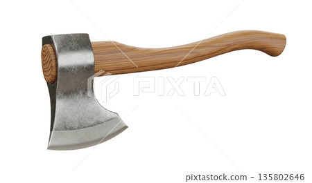 Sharp axe with wooden handle ready for use 135802646