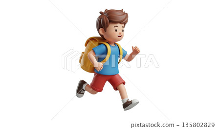 Happy cartoon boy running with backpack to school 135802829