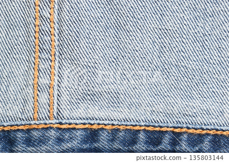 seam of blue denim texture background, jean fashion style 135803144