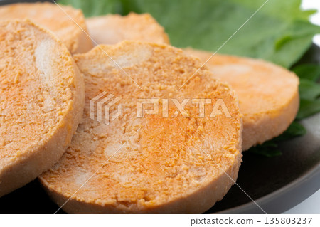 Close-up of monkfish liver served on a plate 135803237