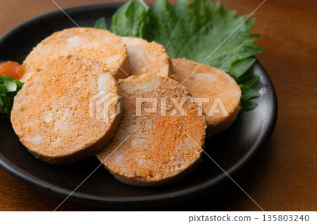 Close-up of monkfish liver served on a plate Close-up of monkfish liver served on a plate 135803240