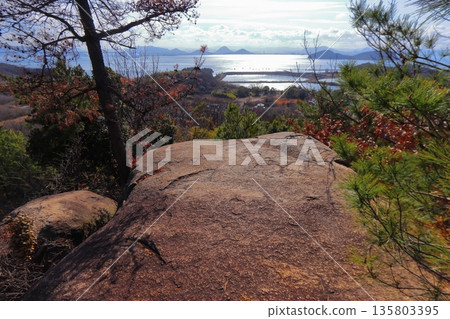 View of Marugame from Tengu's footprints on Mount Tomiyama on the main island of the Shiwaku Islands View of Marugame from Tengu's footprints on Mount Tomiyama on the main island of the Shiwaku Islands 135803395