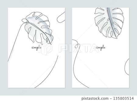 Minimalist poster design, Split-leaf Philodendron single line art illustration 135803514