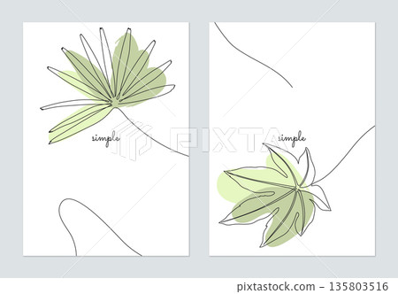 Minimalist poster design, leaves line art illustration Minimalist poster design, leaves line art illustration 135803516