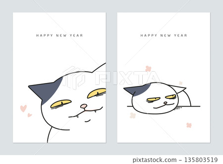 New Year greeting card template design, funny cat character 135803519