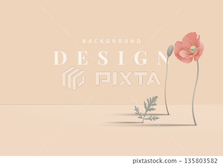 Minimalist product display mockup design, poppy flowers on bright nude orange background Minimalist product display mockup design, poppy flowers on bright nude orange background 135803582