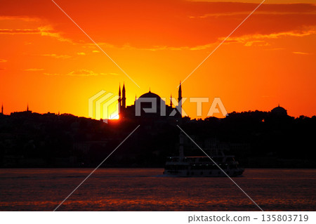 Sillhouette of Istanbul at sunset.  Ramadan time with the muslim city istanbul silhouette 135803719