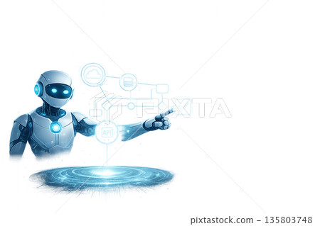 Workflow execution by AI agent: Transparent background with copy space on the right 135803748