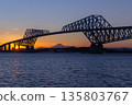 Tokyo Gate Bridge and the silhouette of Mt. Fuji at dusk 135803767