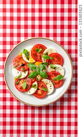 Caprese Salad on Gingham Tablecloth Caprese Salad on Gingham Tablecloth 135803825