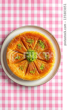 Kunafa on Gingham Tablecloth Kunafa on Gingham Tablecloth 135803851