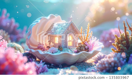 Glitter Pastel House in Pearl Shell Underwater 135803967