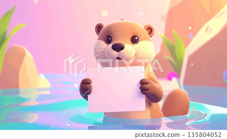 Otter Holding Blank Sign by Clear Stream 135804052