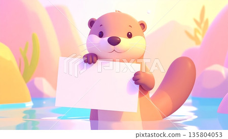 Otter Holding Blank Sign by Clear Stream 135804053