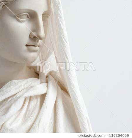 Sheer Linen Draped Over Female Greek Statue on White Background Sheer Linen Draped Over Female Greek Statue on White Background 135804069