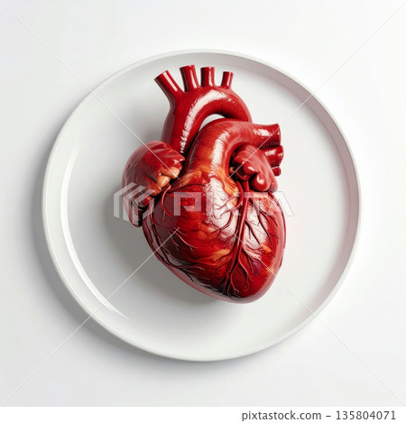 3D Realistic Human Heart on White Plate 135804071