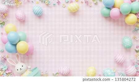 3D Easter Background with Bunny and Balloons 3D Easter Background with Bunny and Balloons 135804272