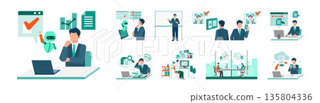 一個利用人工智慧引入數位轉型（DX）的商業場景，展示了無紙化營運和業務自動化。 135804336