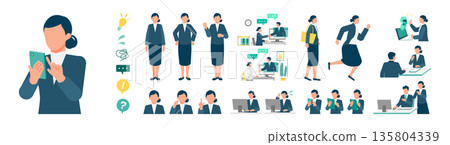 A pose set for working women that utilizes AI and supports telecommuting. A wide range of business scenes are represented. 135804339