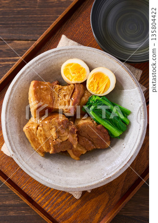 Braised pork belly with boiled egg and komatsuna Braised pork belly with boiled egg and komatsuna 135804422
