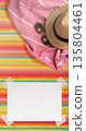 Summer Holiday Vacation Trip Mockup Concept Wallpaper with White Blank Free Space Paper Sheet with Adhesive Tape. 135804461