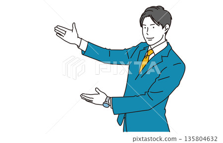 Illustration material of a male businessman introducing himself Illustration material of a male businessman introducing himself 135804632