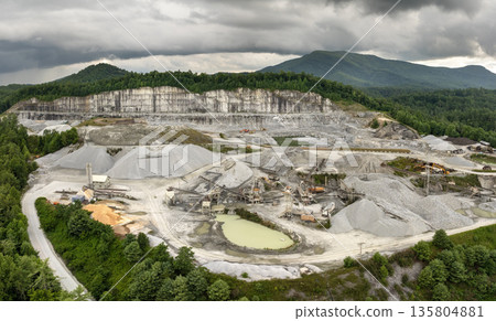 Limestone quarry at industrial open-pit mining site In North Carolina Appalachians, USA 135804881