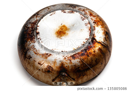 Old Teflon-coated frying pan 135805086