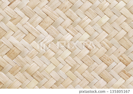 Pattern of old reed weaving mat with vintage style for background and design art work. 135805167