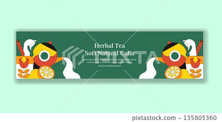 Herbal Tea Flat Cartoon Hand Drawn Billboard Template With Eye Catching Background 135805360