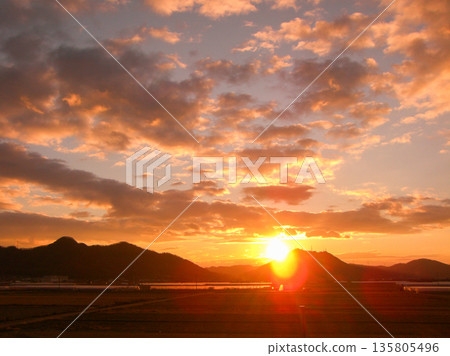 Okayama countryside and sunset Okayama countryside and sunset 135805496