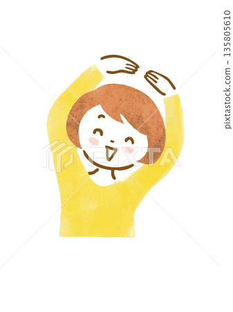 Illustration of a woman's upper body making a circle above her head 135805610