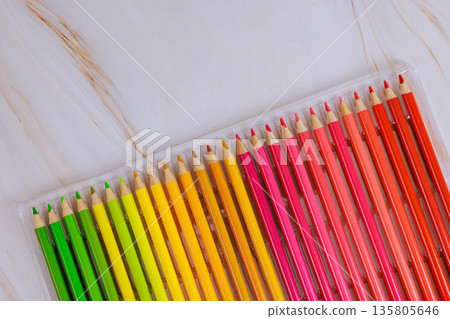 Colored pencils are arranged for pencil drawing set creative learning 135805646
