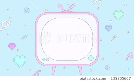 A cute retro pop light blue background with symbols, hearts and a CRT TV A cute retro pop light blue background with symbols, hearts and a CRT TV 135805667