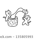 Cat pounding rice cakes line drawing 135805993