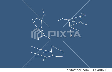 Illustration of a large spring curve floating on a navy background (white constellation lines) 135806066