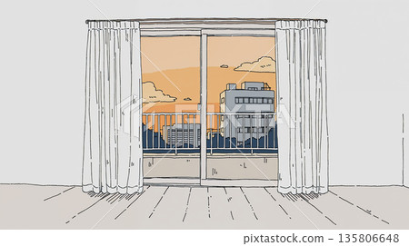 傍晚從窗戶望出去的景色 135806648