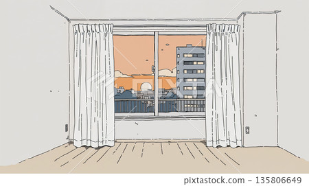 傍晚從窗戶望出去的景色 135806649