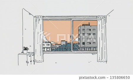 傍晚從窗戶望出去的景色 135806650