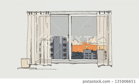 傍晚從窗戶望出去的景色 135806651