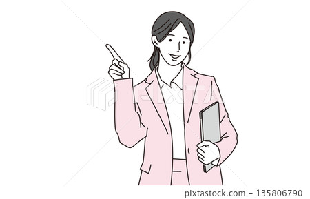 圖解:一位女銷售員手持平板電腦,正在提供指導 圖解:一位女銷售員手持平板電腦,正在提供指導 135806790