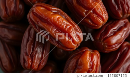 Ripe Red Jujubes, Close-Up Texture and Natural Sweetness 135807153
