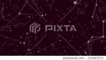 Displaying network of connected nodes in abstract digital field, with white circles and thin lines 135807255